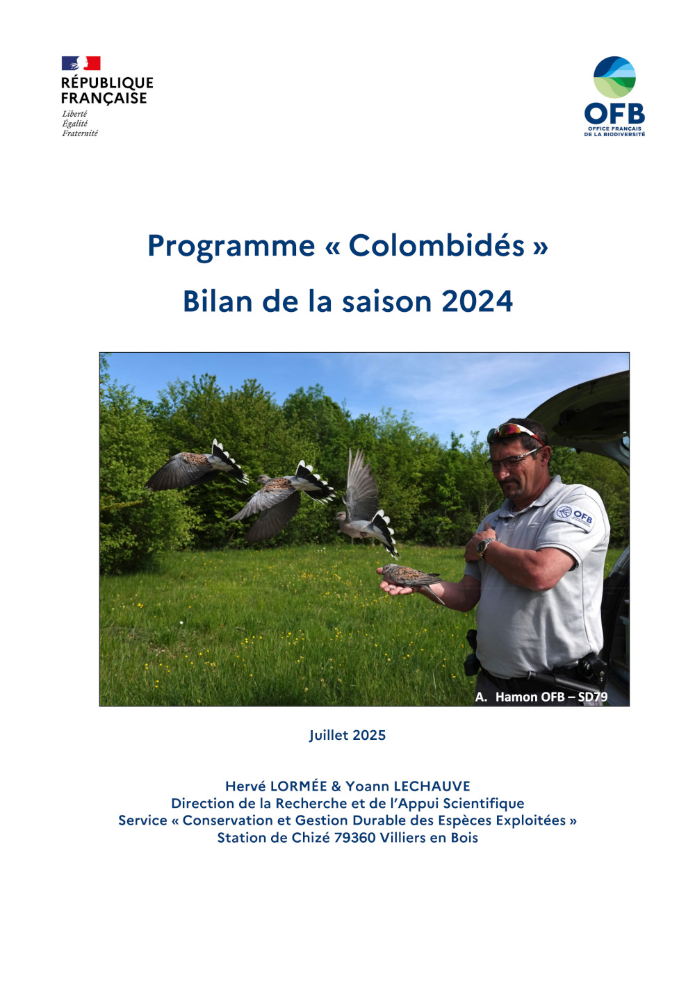 Couverture du rapport Colombidés sur la saison 2024 (2025, OFB)