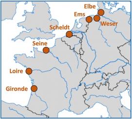Carte des estuaires étudiés au sein du projet Capture, Ifremer (APR MIE, OFB)