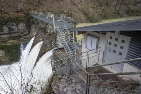 Barrage hydroélectrique dans la vallée de la Loue en 2024 (Sébastien Lamy, OFB)